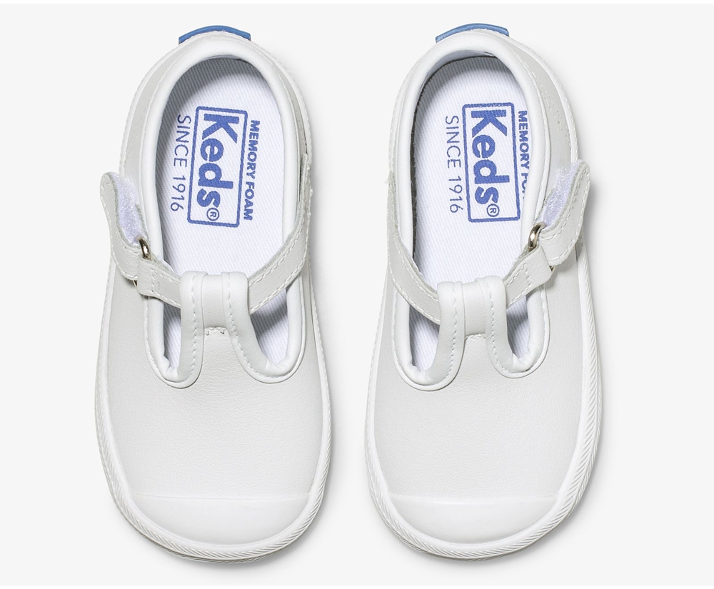 Keds Slip Ons White - Champion Toe Cap T-Strap - Kids SLFDHQ-378